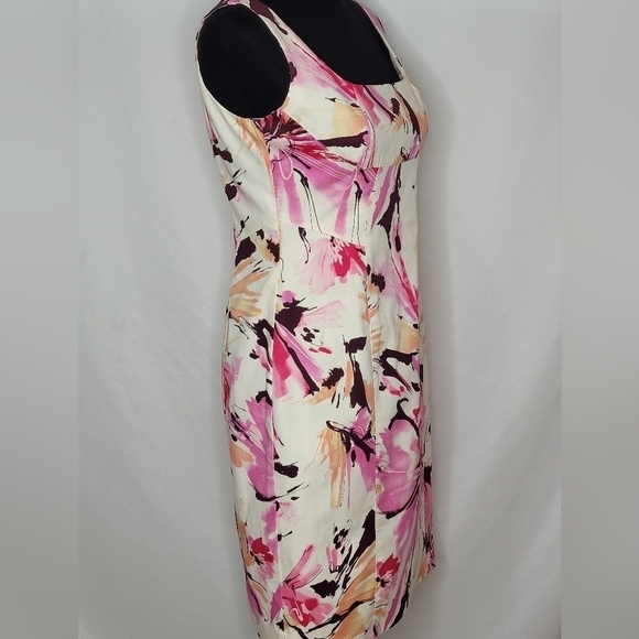 Musette Sleeveless Princess Seams Abstract Floral Midi Sheath Dress - Size 6 - Picture 3 of 8